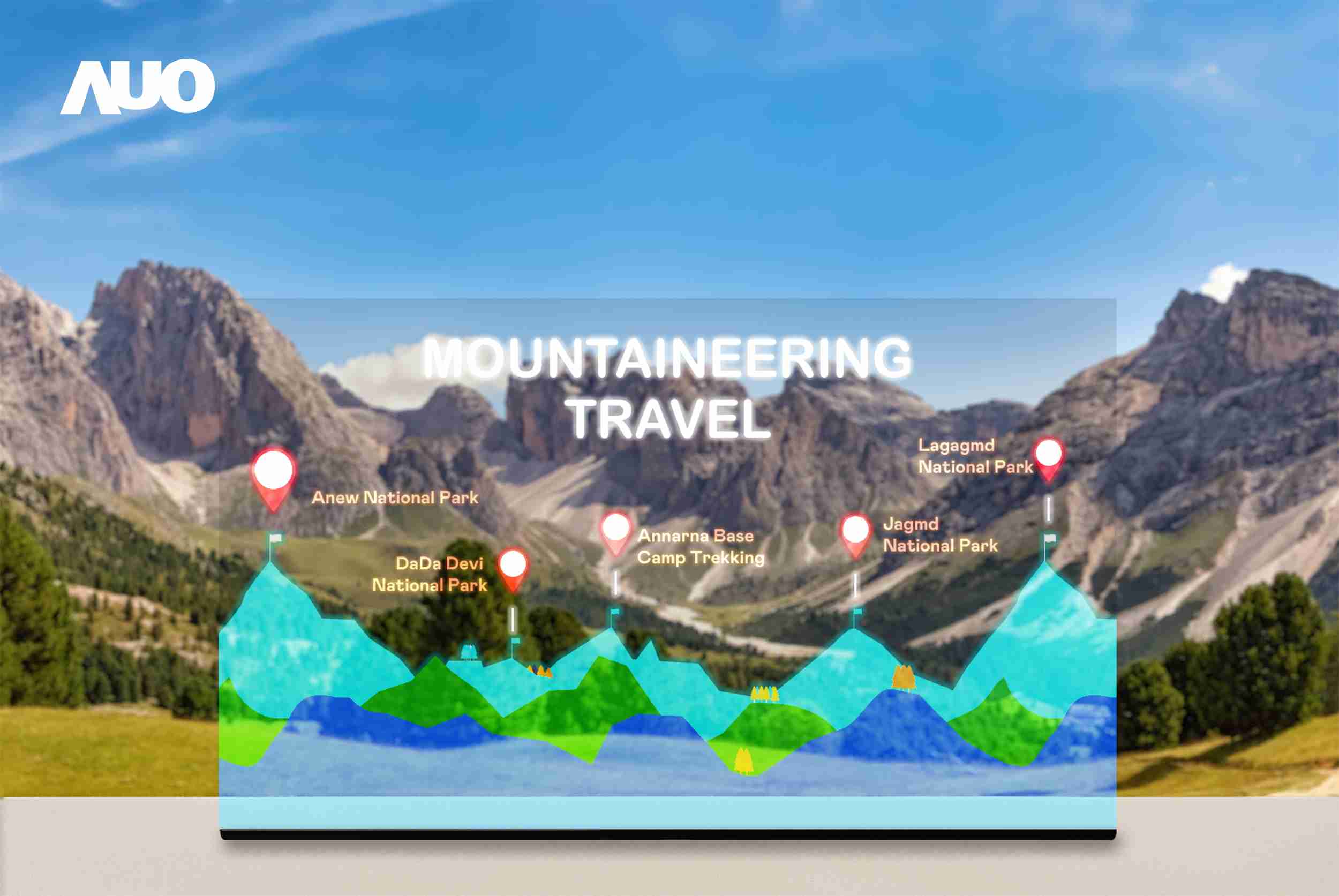 彩霸王展示全球单片尺寸最大(*)42吋透明Micro LED显示器拼接而成的〝64吋透明Micro LED显示器〞，，，具备高透明度、、1,000 nits高亮度、、广色域、、、采用三边无边框的无缝拼接等多重特色，，，，呈现超高清、、细腻画质而不遮挡后方视觉，，，满足层峰需求，，，，可广泛运用于零售、、、艺术展览或商业空间等场域